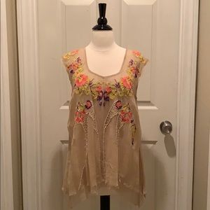 Nude and Neon Embroidered Top from Free People